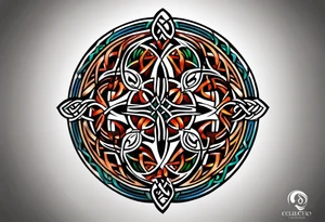 Small circular 3d colored shoulder Celtic tattoo tattoo idea