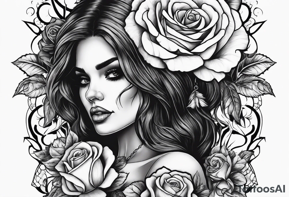 Death women with roses tattoo idea