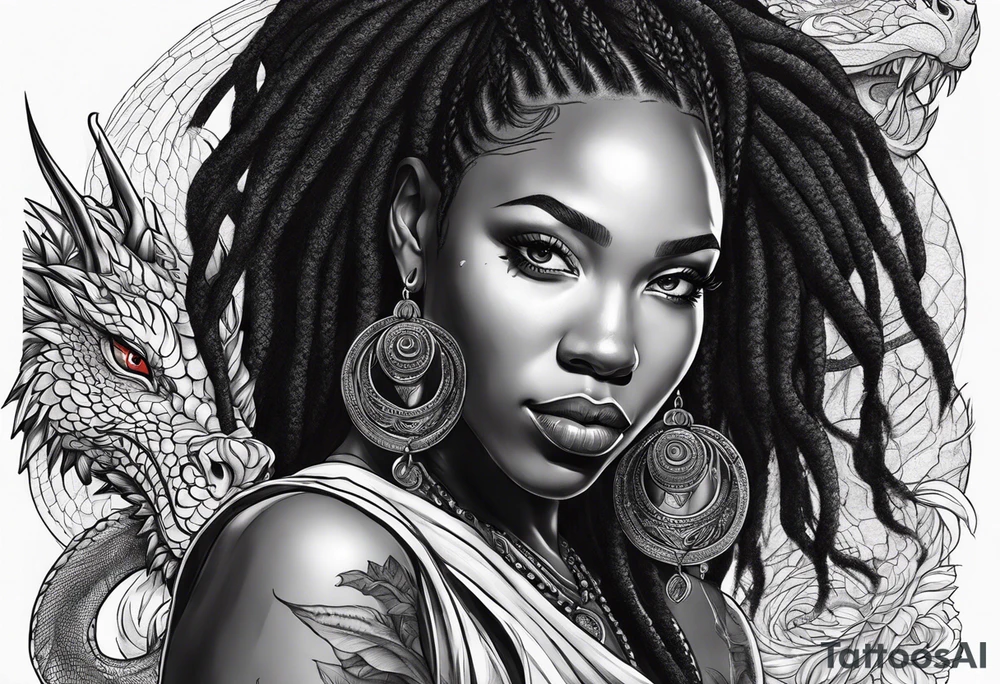 Black woman with locs and red dragon tattoo idea