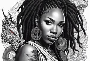 Black woman with locs and red dragon tattoo idea