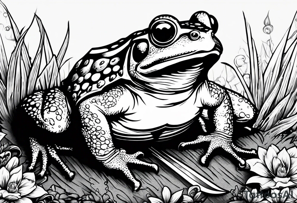 toad with sword; sword s¡is pointing down(sword stuck in the ground) as if the toad was standing; no clothes tattoo idea