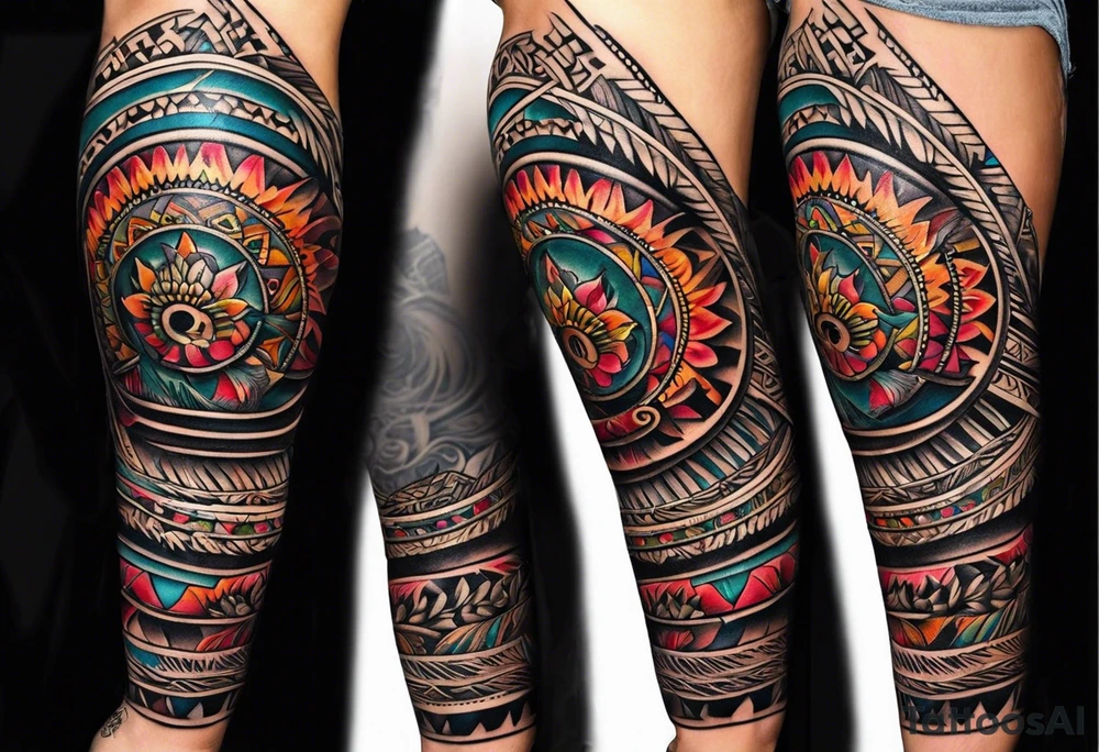 indian tribal leg sleeve tattoo idea