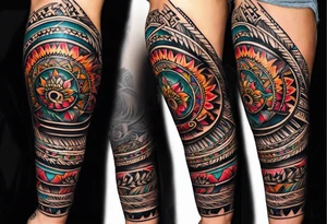 indian tribal leg sleeve tattoo idea