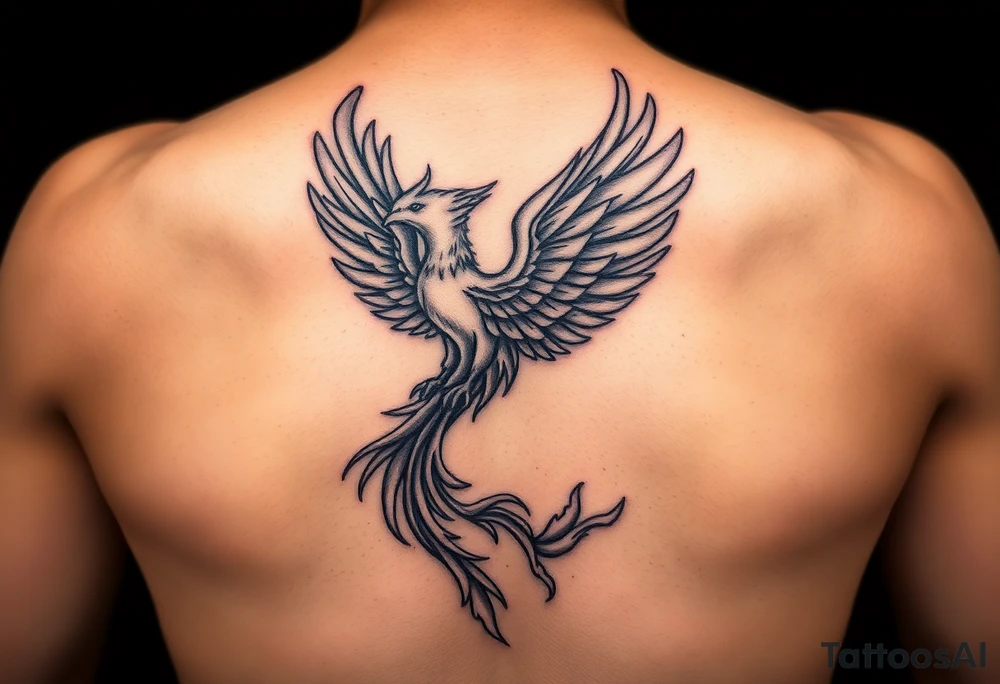 magnificent phoenix rising from golden flames with trailing embers tattoo idea