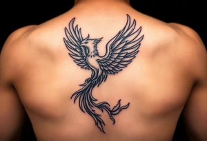 magnificent phoenix rising from golden flames with trailing embers tattoo idea