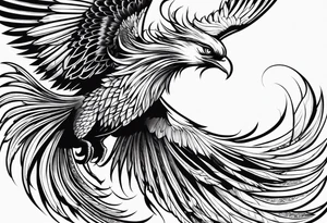 long Majestic phoenix flying tattoo idea