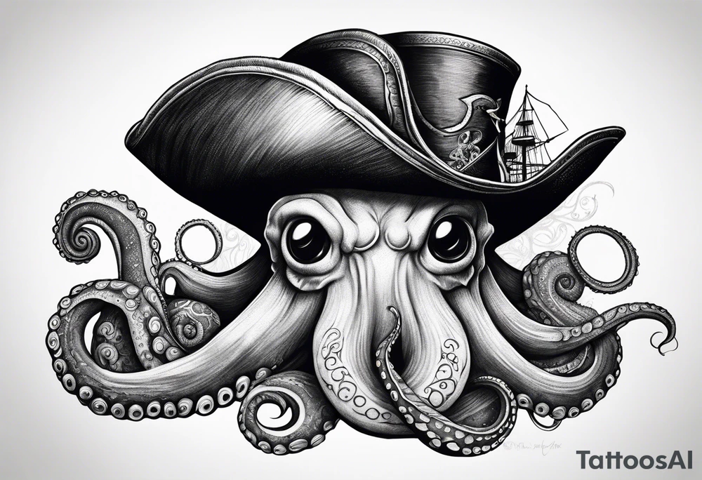 Pirate hat, octopus, snail tattoo idea