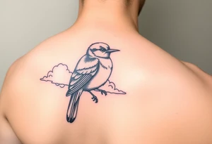 Kentucky bluebird with realistic clouds tattoo idea