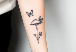 mushroom with 2 butterflies above it on your lower inner arm tattoo idea
