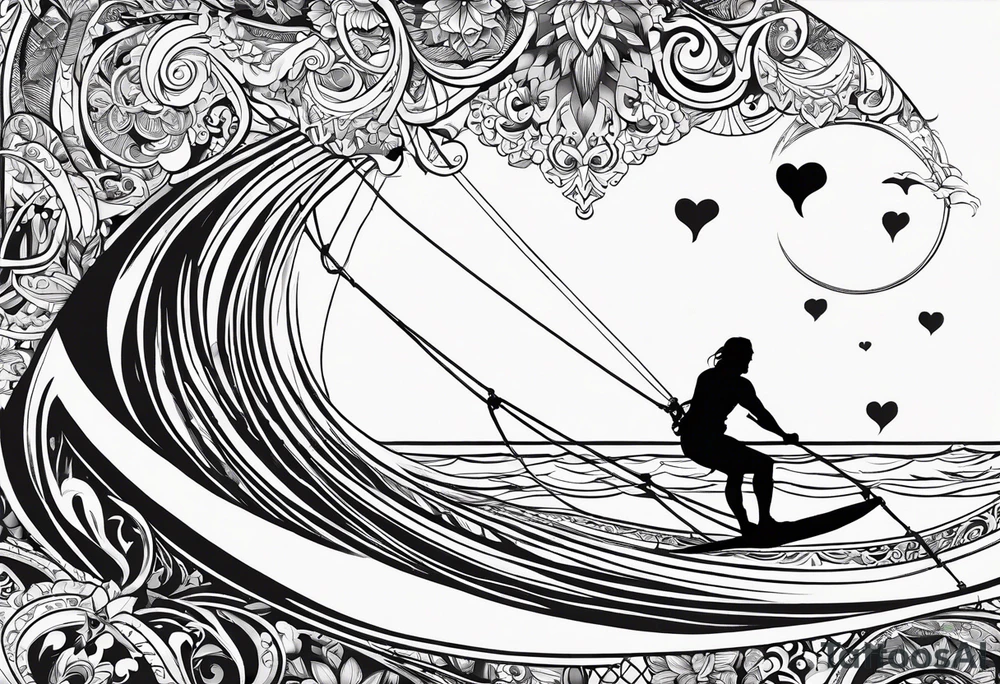I want a very thin tattoo of a kitesurfer with a heart-shaped sail tattoo idea