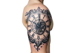 vintage roman numerals within ornate clockwork mechanism tattoo idea