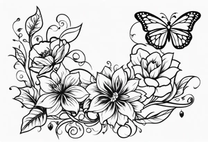 flower, vines, and butterflies with shading tattoo idea