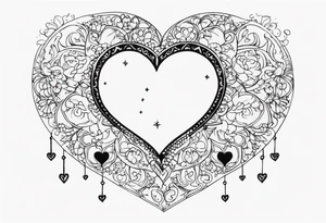 Crescent moon with a love heart inside it and 4 hearts dangling from it tattoo idea