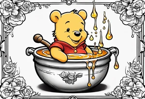 Winnie the Pooh pot of honey with drips of honey spilling over tattoo idea