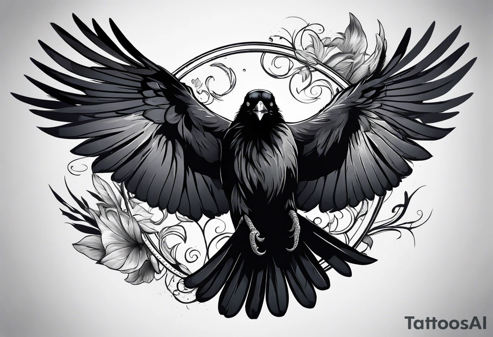raven fighting a  bird tattoo idea