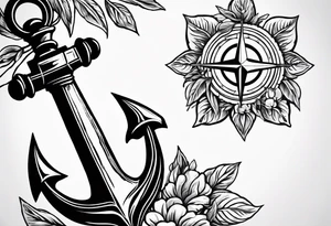 A selucid style anchor tattoo with a compass and a Julius caesar olive branch wreathe tattoo idea