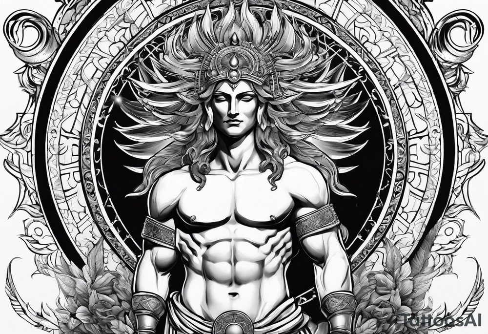 apollo
god of the sun
with his bow
upper body tattoo idea