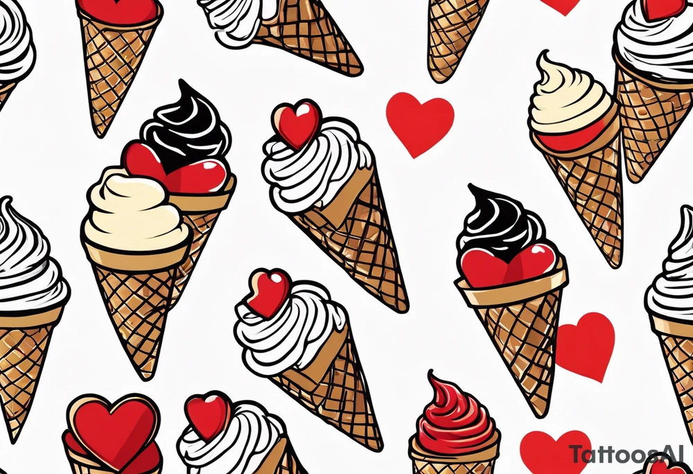 ice cream cone with one red heart tattoo idea