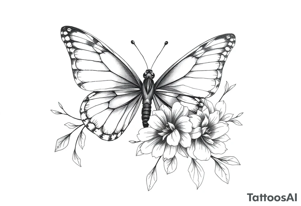 Butterfly half real half floral tattoo idea