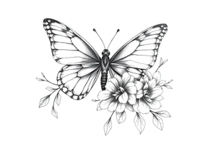 Butterfly half real half floral tattoo idea