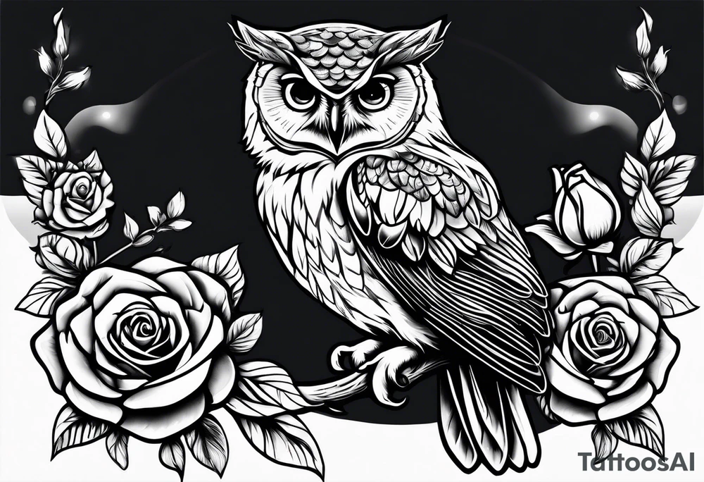Owl holding a rose tattoo idea