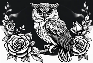 Owl holding a rose tattoo idea