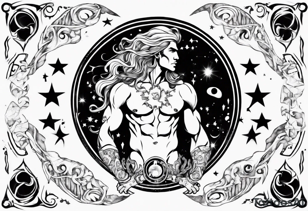 The Zodiac sign Aquarius in Human male form, mystic and spiritual. tattoo idea