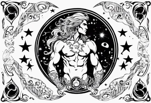 The Zodiac sign Aquarius in Human male form, mystic and spiritual. tattoo idea