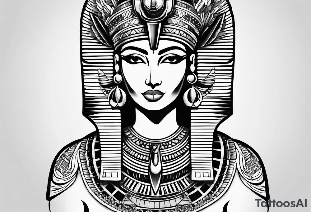 black and white Egyptian goddess Isis tattoo idea