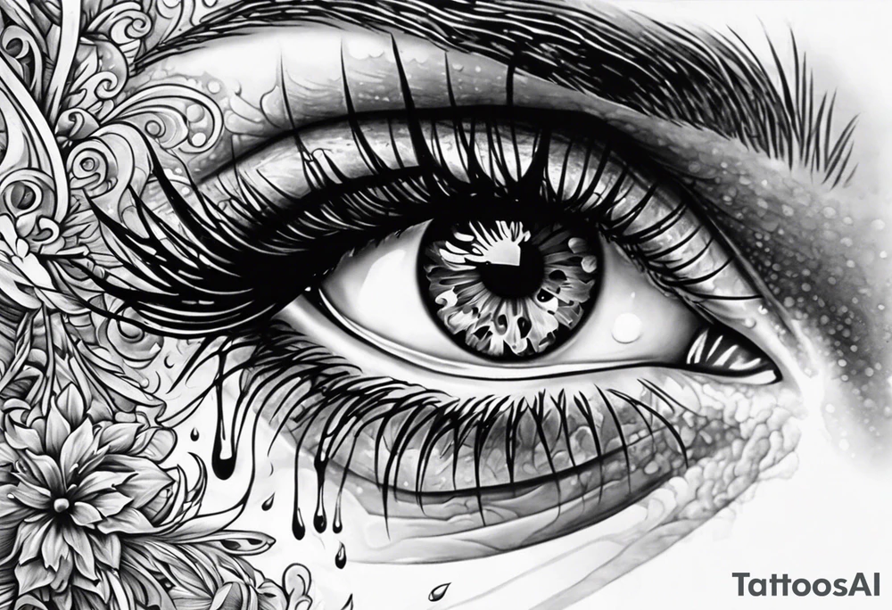 Realistic eye crying tears of tragedy death and betrayal tattoo idea