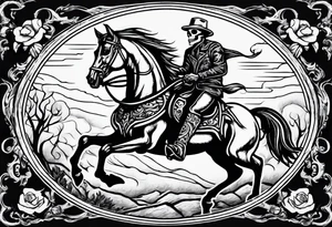 Skeleton riding a horse on fire tattoo idea