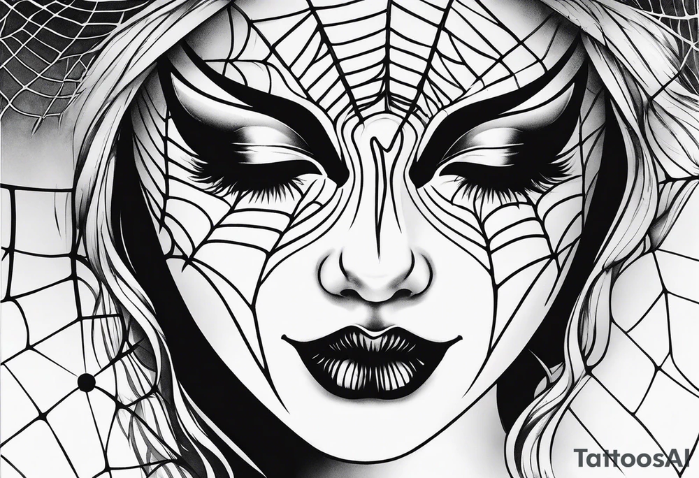 Crying masquerade face with spider webs tattoo idea