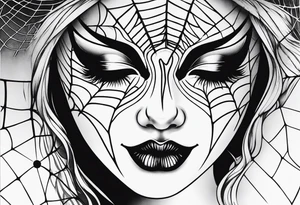 Crying masquerade face with spider webs tattoo idea