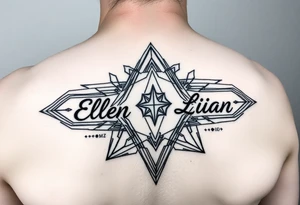 Geometric symetric with Ellen and Lilian names almost not noticable tattoo idea