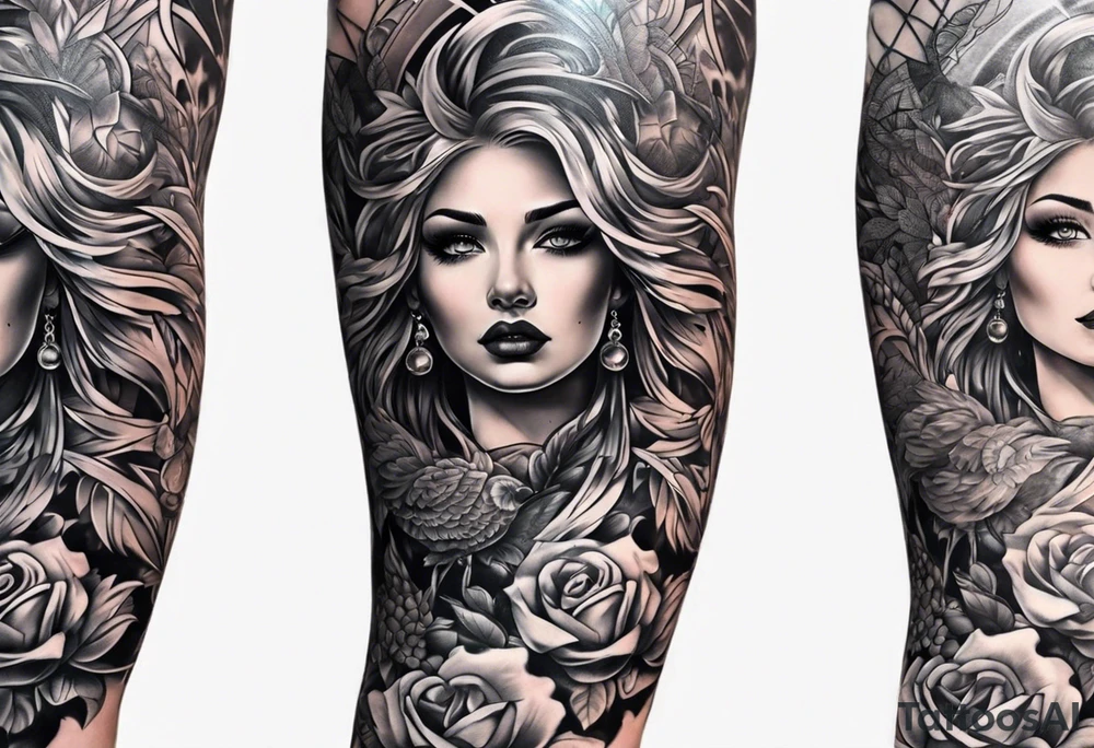 money arm sleeve tattoo idea
