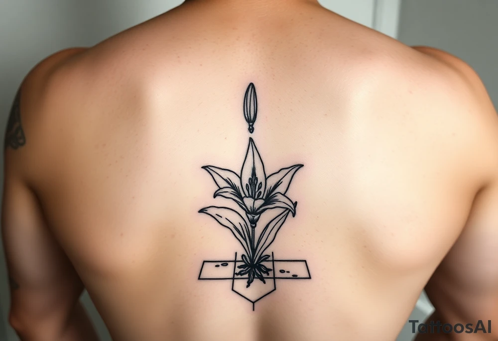 bathroom with lily coming up out of tile floor tattoo idea