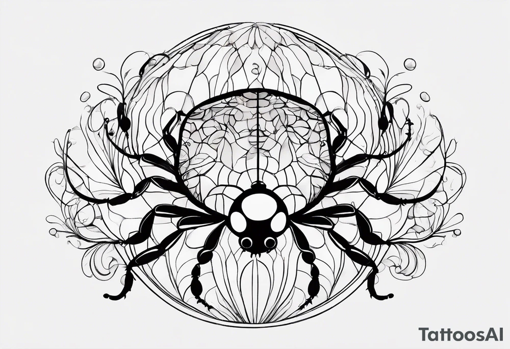 very minimalist thin lining combination of a ladybug, the letter ‘s’, a jellyfish and a swing tattoo idea