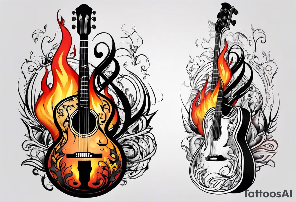 Music on fire tattoo idea