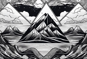 Mountains and ocean waves in a diamond shape tattoo idea