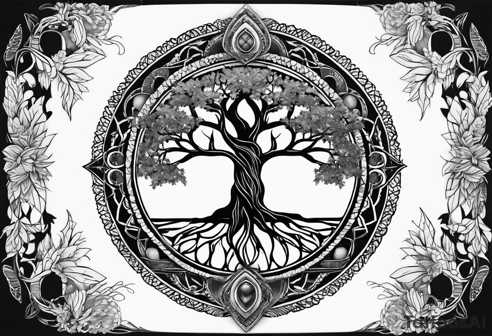 Tree of life with dream catcher tattoo idea