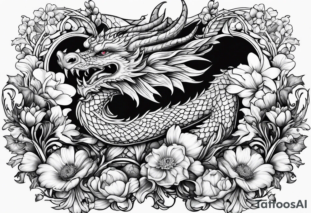 Dragon Aries sweet pea daisy tattoo idea