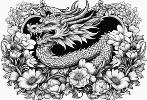 Dragon Aries sweet pea daisy tattoo idea