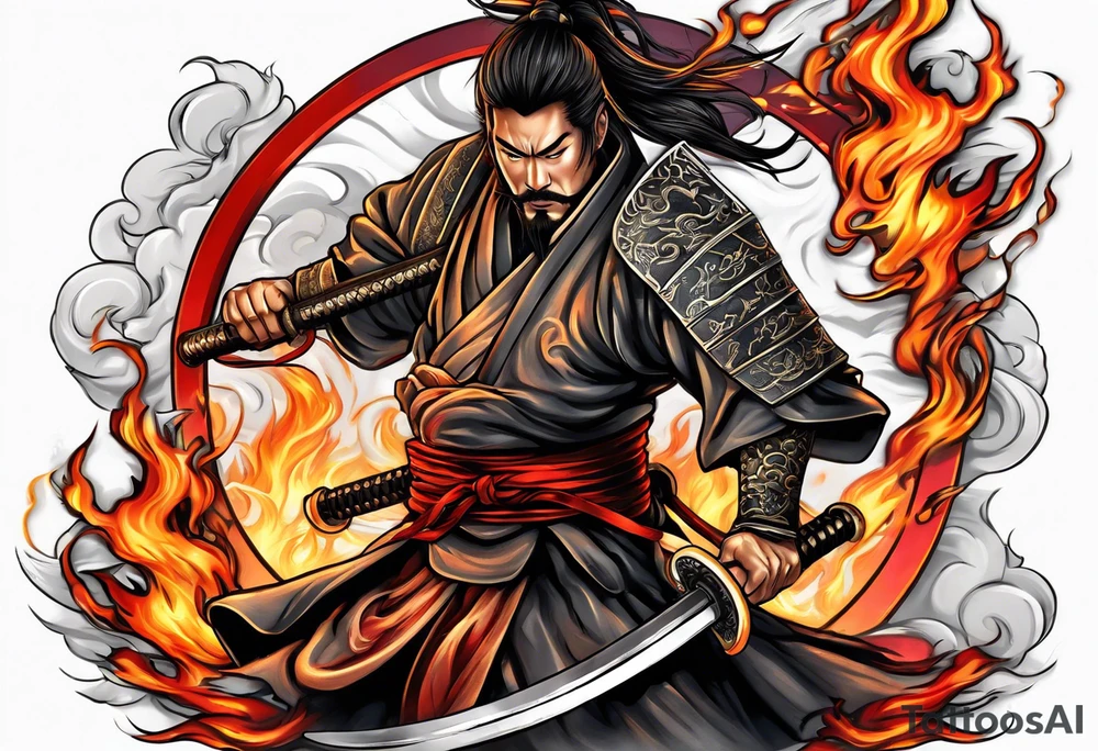 Dos katanas en fuego peleando tattoo idea