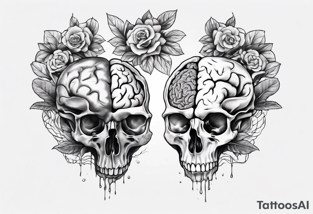Half a human heart and half a human brain side by side tattoo idea