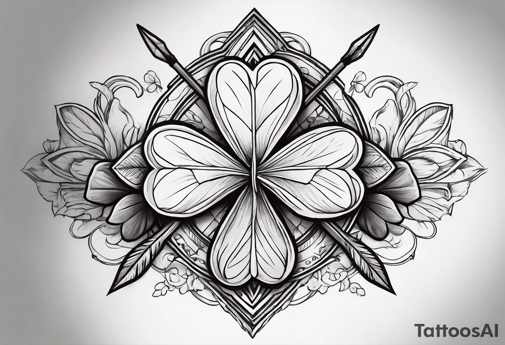 idea of adding buffs. using bow and arrows with Four Leaf Clover on the background to generating stats of Luck. tattoo idea