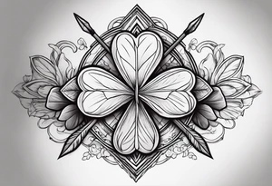 idea of adding buffs. using bow and arrows with Four Leaf Clover on the background to generating stats of Luck. tattoo idea