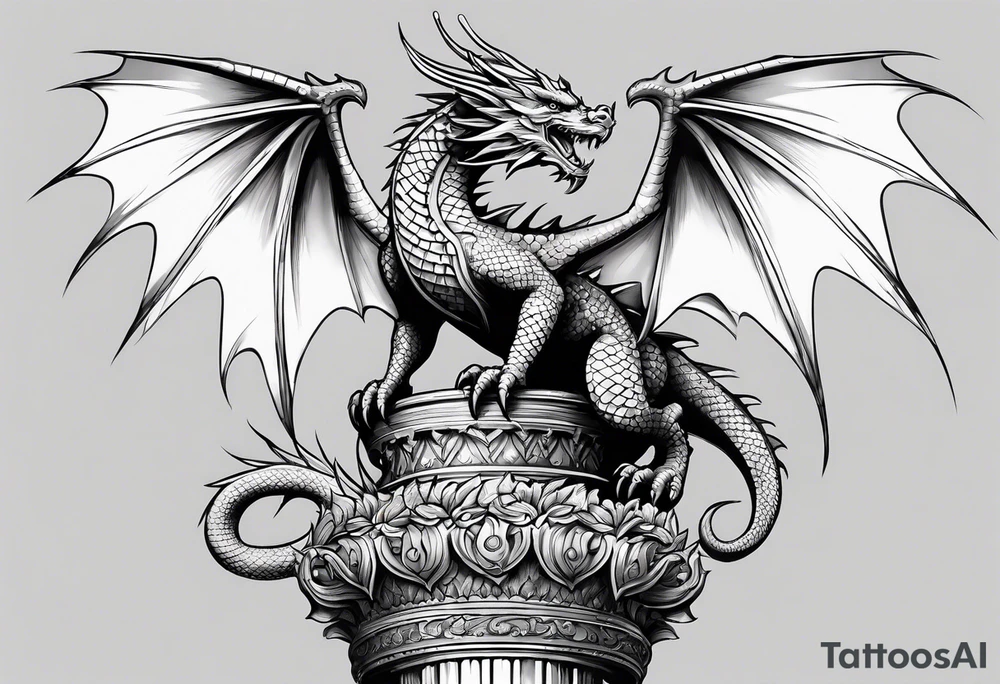 Small dragon on column tattoo idea