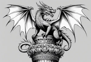 Small dragon on column tattoo idea