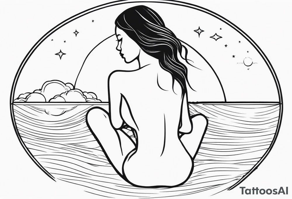 Tiny girl body under sun tattoo idea