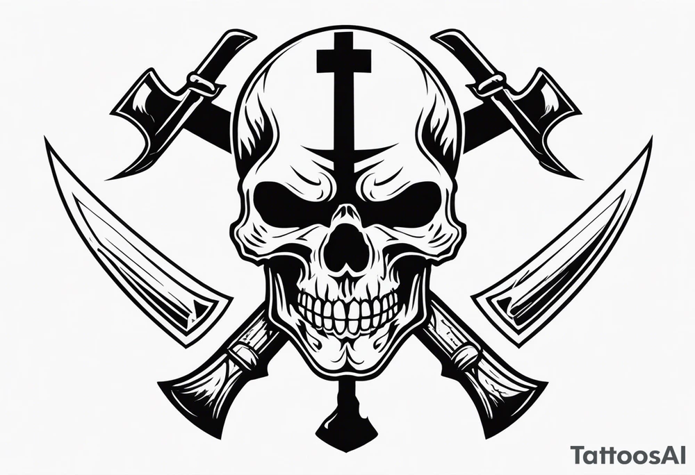 Design a line work tattoo with a 21, Hooligan bar and an Axe in the style of a skull and cross bones with the 21 as the skull tattoo idea